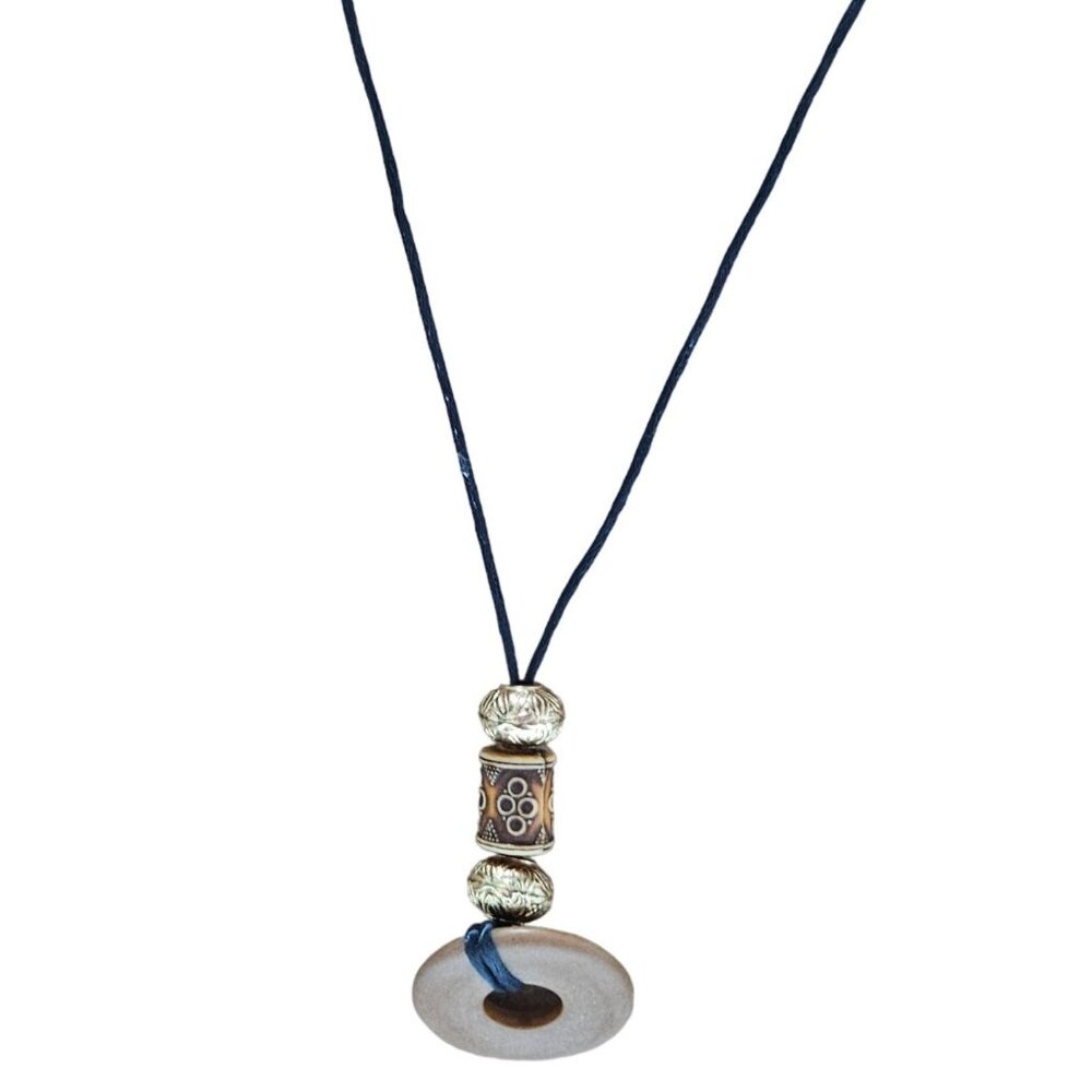 Boho Tribal Inspired Wooden Disc Beaded Cord Necklace Fashion Jewelry Women